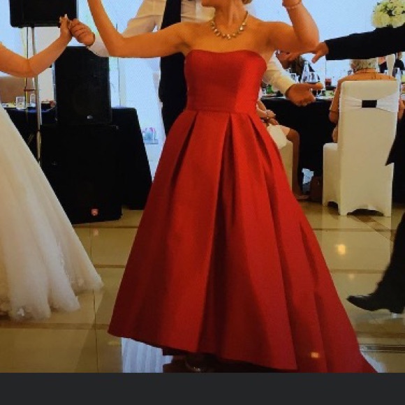 Strapless High-Low Satin Ball Gown Red Mikado - Picture 5 of 5